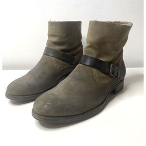 NDC Made By Hand Brown Suede Distressed Buckle Lined Ankle Boots Boho Grunge 40